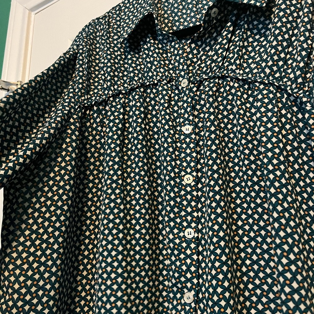 Max Studio Teal Patterned Button Down Shirt - image 2